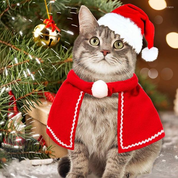 Katzenkostüme, Weihnachtskostüm, Outfit-Set, Rentiergeweih, Stirnband, Weihnachtsmütze, roter Schal, Haustiermantel für Hunde, Cosplay-Zubehör