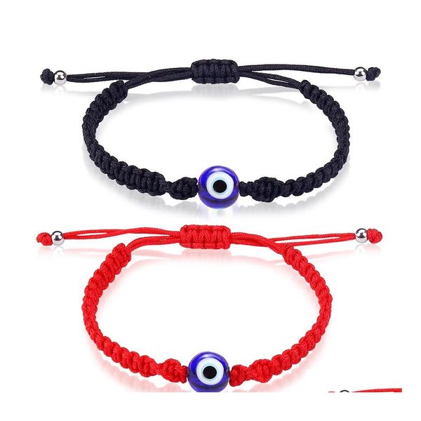 Braccialetti con ciondoli Bracciale Lucky Evil Blue Eye per donne Uomini Amanti fatti a mano Nero Rosso Stringa Filo Corda Coppia Gioielli Regalo Drop Deli Otu6F