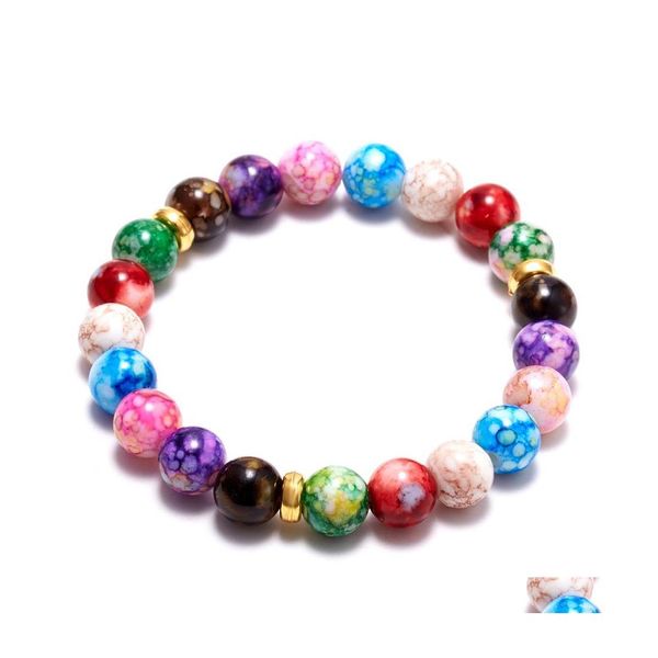 Fios de mi￧angas charme 7mm Sete Chakras Colorf Natural Stone Star Planet Men and Women Bracelet for Lovers Gifts Elastic Drop Delie Otiuh