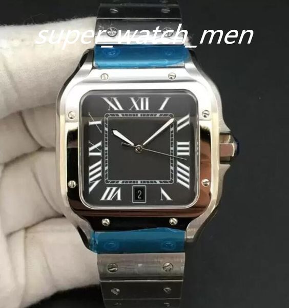 Yeni kare saatler 40mm Ceneva Orijinal Paslanmaz Çelik Mekanik Saatler Kılıf Bilezik Moda Erkekler Erkek Kol saati Siyah Beyaz Mavi Kadran 4 Renk.