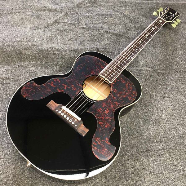 Kundenspezifische 38-Zoll-Billie Joe Armstrong-Akustikgitarre GJ180 GJ180e-Gitarre mit doppelten Schlagbrettern in schwarzer Lackierung