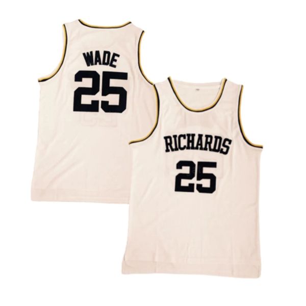 Custom Dwyane Wade #25 Richards High School Jersey White Cuci qualsiasi nome Numero Dimensione S-4xl 5xl 6xl