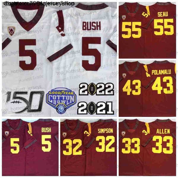 NCAA USC Trojans Football Jersey 55 Junior Seau 43 Troy Polamalu 33 Marcus Allen 32 OJ Simpson Red White Mens