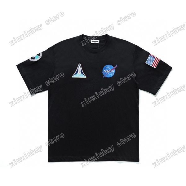 xinxinbuy Herren Designer T-Shirt Paris Nationalflagge Label Print Space Patch Kurzarm Baumwolle Damen Grau Weiß Schwarz XS-2XL