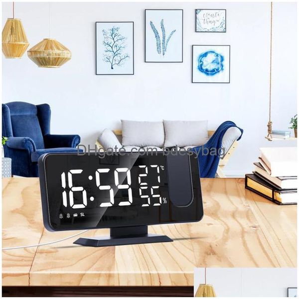 Relógios da mesa FM Radio LED Digital Smart Alarm Clock assistir Desktop eletrônico USB Acorde com o tempo de projeção Drop entrega h dhdqn