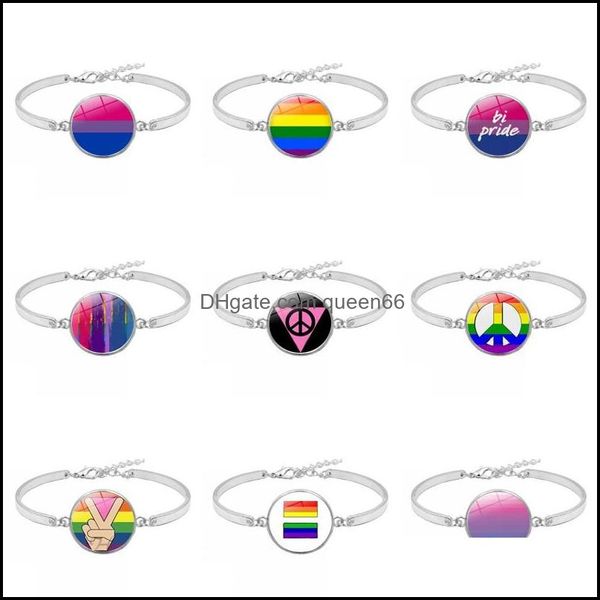 Браслеты с подвесками Gay Lesbian Pride Rainbow Sign Bangle For Wome Mens Round Glass Bracelet Fashion Friendship Lgbt Jewelry In Bk 288 G Otnap