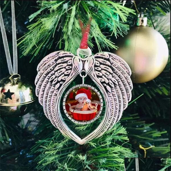 Decorazioni natalizie Sublimazione Angelo Ala Ornamento Appeso Cuore Commemorativo Vuoto Ciondolo a forma di cuore Casa Albero Muro Goccia Deli Dhzob