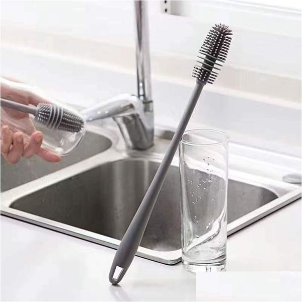 Spazzole per la pulizia Sile Cup Brush Scrubber Detergente per vetri Attrezzo da cucina Manico lungo Bere Bicchiere da vino Bottiglia Glasscupcleaningbrush Drop De Dhvut