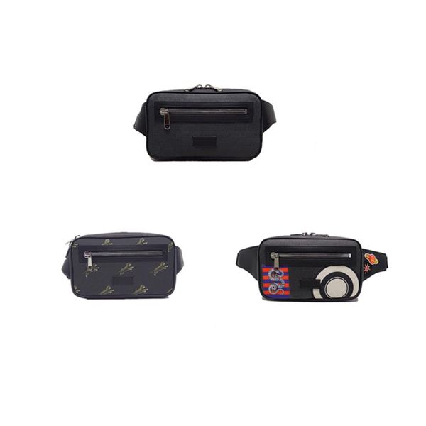 Multi Pochette Bumbag Sacos de cintura Bolsa de cinto criada a partir de um tecido de microfibra revestido com couro preto com acabamento azul e cinta de teia vermelha 1905