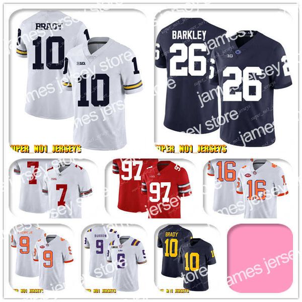 Camisas de futebol NCAA 10 Tom Brady 26 Saquon Barkley Penn State College Camisa de futebol Mitchell Trubisky Nick Foles Khalil Mack Mike Ditka Eddie Jackson