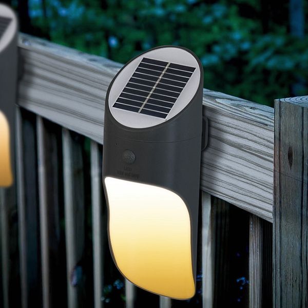 Lampada solare a LED da parete con sensore di movimento, impermeabile, IP65, lampada solare, per percorso, recinzione da giardino, illuminazione esterna, bianco/bianco caldo