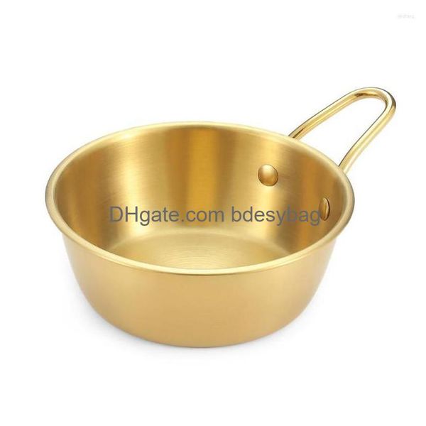 Tigelas 380 ml de tigela de arroz de aço inoxidável ao ar livre com alça dobrável utensílios portáteis para caminhada came gold gota de entrega de ouro home jardim ki dhguc