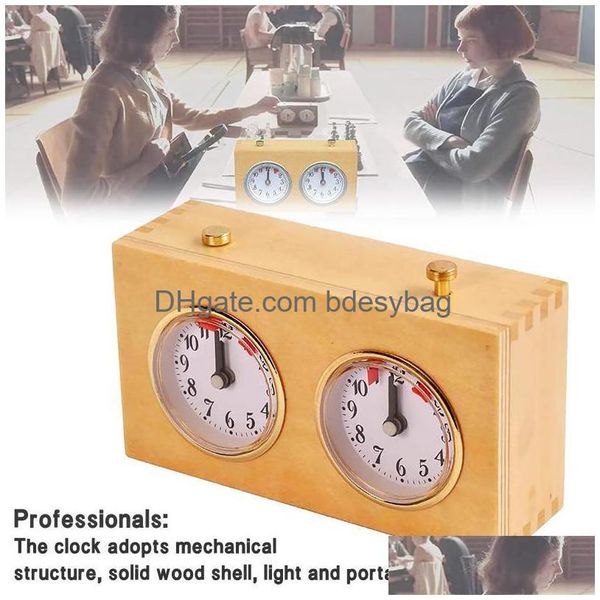 Schreibtisch Tischuhren Retro Mechanische Schachspieluhr Holzschale Alarm Nicht tickendes Geräusch mit LED-Bildschirmlicht Drop Lieferung Home Garde Dh6Pz