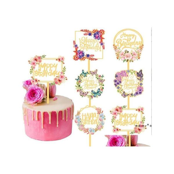 Cupcake-Kuchenaufsatz, Acryl, alles Gute zum Geburtstag für Kinder oder Erwachsene, Dessert-Party, Jubiläumsdekoration, Rra11120, Drop-Lieferung, Ottwd