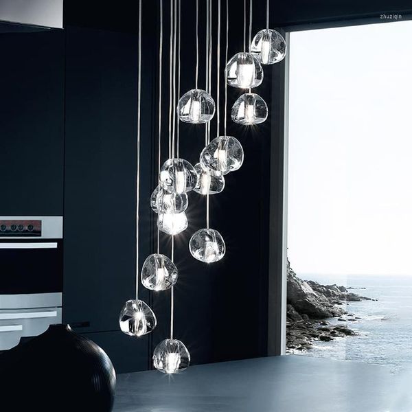 Lustres de teto lustre para sala de estar cozinha longa escada iluminação shopping villa el lamp loft bola de cristal led