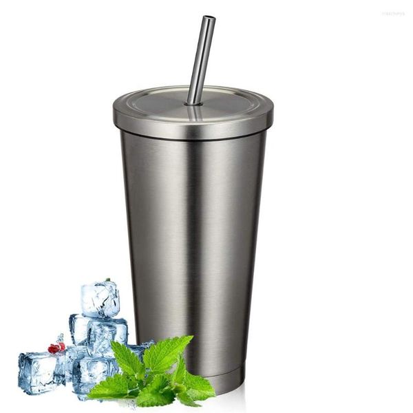 Kupalar 17oz Seyahat Kupa 304 -STAINSLEST Çelik Saman Kahve Tumbler Kapak Çift Duvar Vakum Yalıtımlı Kupa Su Soğuk