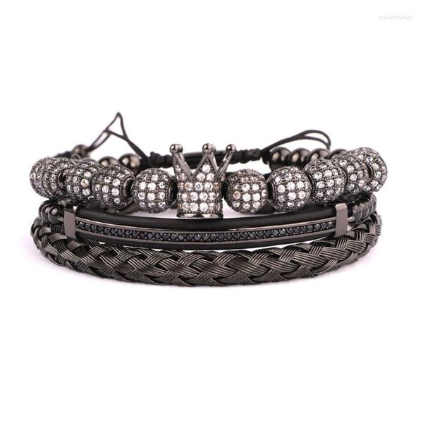 Strand Luxury Men Jewelry Bracelet Conjunto CZ Crown Ball Manguard Handcraft Ajustável