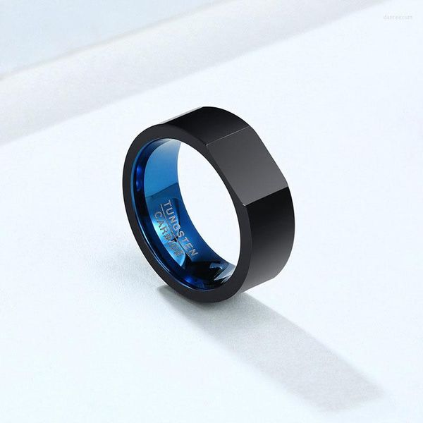 Anéis de casamento Somen Chegada 8mm aço de tungstênio azul anel retangular preto para homens Modo Bandas Classique