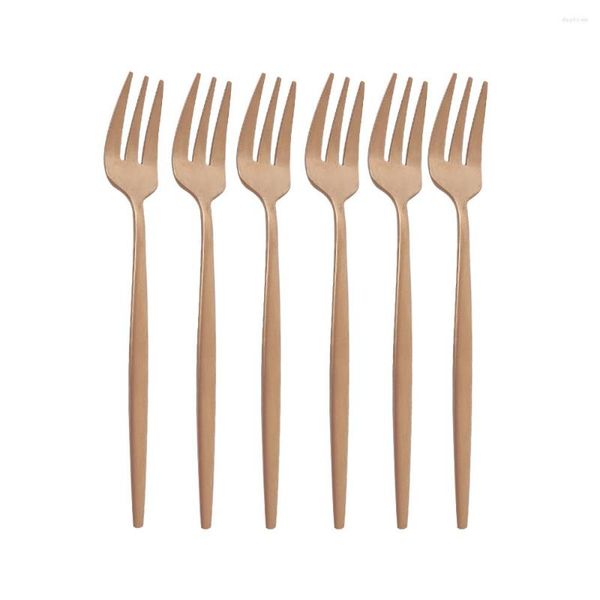 Dinnerware Define 6pcs Fruit Fork Luxury Aço inoxidável Rose Bolo fosco Forks Lovely Mini Usado no restaurante de caracóis de festa