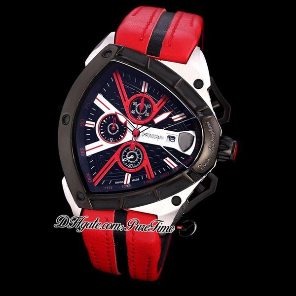 2021 Novo cronógrafo de gado de gado de gado de gado Sports Tonino Mens assista a dois tons PVD Black Dial Dynamic Sports Red Leather Puretime 261y
