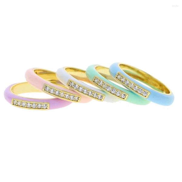 Anéis de casamento 2022 Band de esmalte pastel anel cz para mulheres joias arco -íris colorido colorido de cor da moda neon redonda de néon