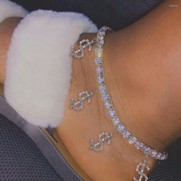 Cavigliere Caraquet Bling Strass Segno del dollaro per le donne Oro Argento Colore Cristallo Tennis Catena Bracciale al piede Alla moda Bijoux da spiaggia