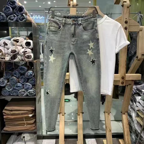 Designer-Jeans, Herrenmode, Vaqueros, Grimey-Druck, Kuh-Retro-Stretch, Biker-Reißverschluss, schmale Beinhose