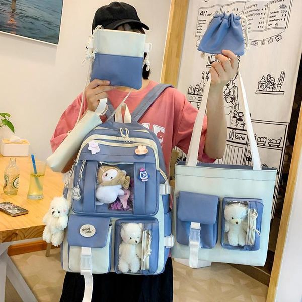 Borse contenitore 5 pz/set Zaino per ragazze delle scuole superiori per adolescenti Zaini multi tasche Zaini per laptop da donna di grande capacità