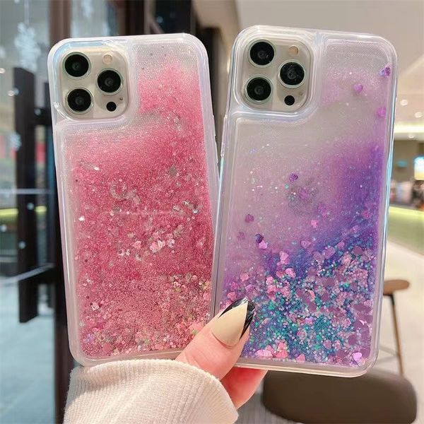 Glitter Moda QuickSand ve Telefon Kılıfları iPhone 14 13 12 11 Pro Max 14 12 Mini X XS XR XSAMX 7 8 PLUS 6 6S Yumuşak Kabuk Tam Paket Kenar Kadınlar Quicksand Stars'ı Seviyor