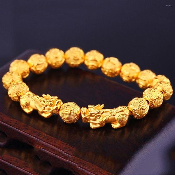 Bracciale PIXIU in filo di perline color oro Fengshui attira ricchezza, salute e buona fortuna, regalo con catena da polso