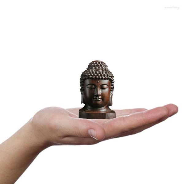 Figurine decorative 2.36 '' Statua Sakyamuni in legno 6 cm Buddha in legno Creativo Tathagata Mogano India Testa Artigianato