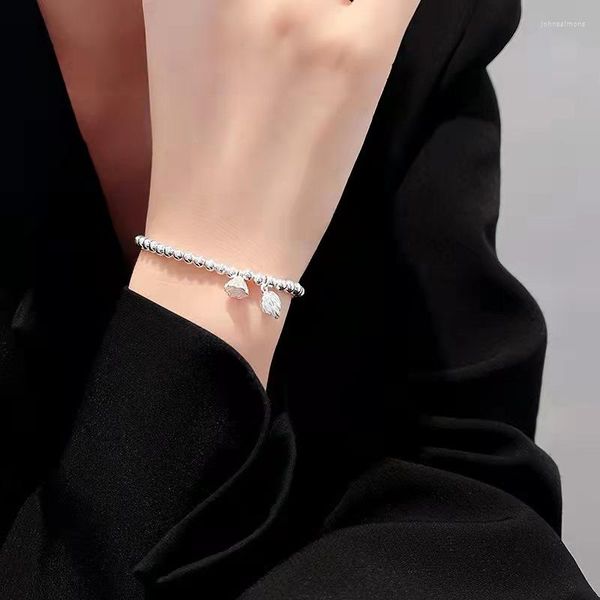 Braccialetti di collegamento Catena di perline d'argento Ciondolo di loto per le donne Street All-match Fashion Designer di gioielli dorati Regali di nozze per feste