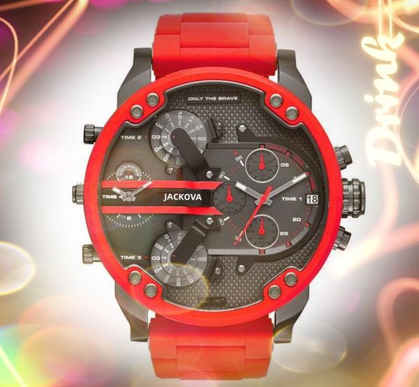 Montre de Luxe Big Dial Quartz Fashion Watches 50 мм Auto Date Men Multi -Time Zonze Watch Оптовые знаменитые логотип Красная резиновая нержавеющая сталь.