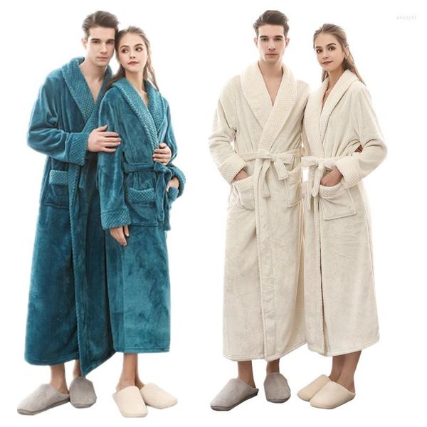 Pigiameria da uomo Flanella invernale Coppie lunghe Accappatoio Kimono Pile di corallo Uomo Donna Vestaglia Abito da sposa Abiti per la casa Peignoir Hombre