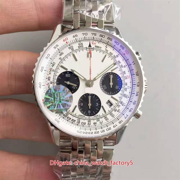 Relógios de alta qualidade do fabricante de jf 3 cor 43mm Navitimer AB012012 BB01 CRONOGRAFIO DE AÇO INONTIDO SWISS ETA 7750 Movimento automático ME300R