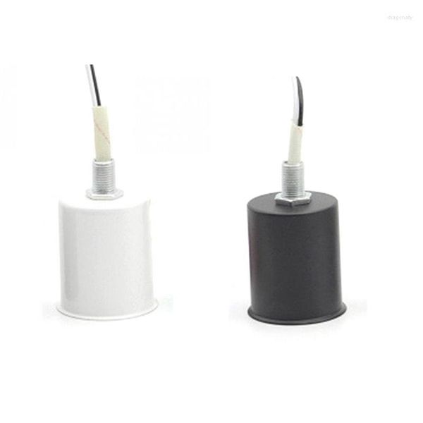 Suportes da lâmpada 2pcs E27 Base de parafuso cerâmica redonda de lâmpada de lâmpada LED METAL Adaptador com fio - Branco preto