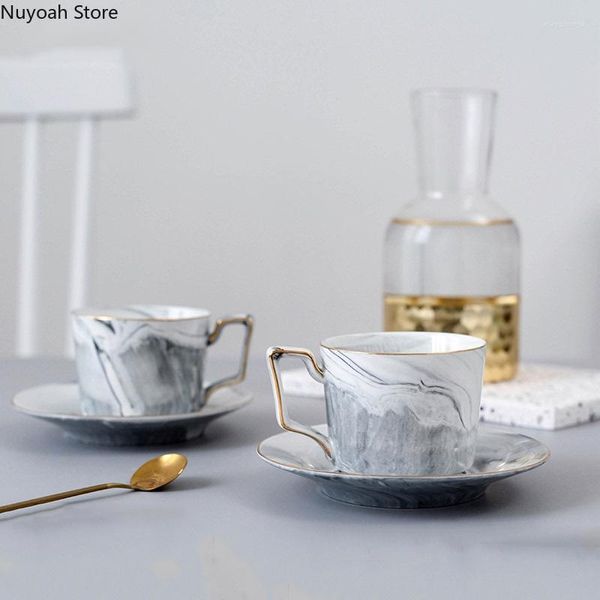 Kupalar nordic izleme altın seramik kahve fincanı 200ml süt kupa retro gri mermer ikindi çayı kırmızı masa dekorasyon süsleri