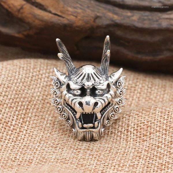 Ringos de cluster 925 Sterling Silver Dragon Men Men's Punk Biker Ring Jóias A5038