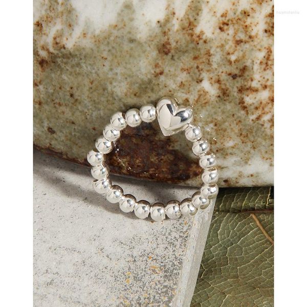 Ringos de cluster mlkenly nicho de luxo de luxo Jane Love Heart redonda de cordão elástico anel de corda esterlina S925 jóias femininas