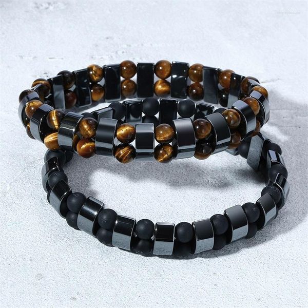 Bracelets de charme Moda Obsidiana Tigre olho Pulseira de miçanga para homens Saúde Bagão magnética Gift