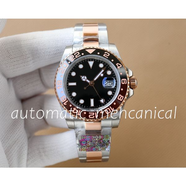 Relógios masculinos Clean Factory 40 mm Moldura de cerâmica preta 126710 Eta Automático mecânico Cal.3285 movimento gmt Clean 904L Pulseira de aço Luminous Cleanf Relógios de pulso