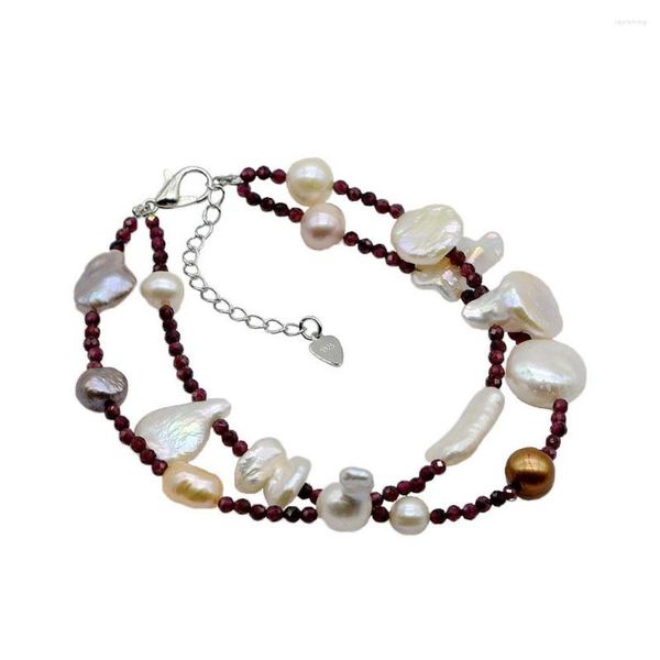 Braccialetti di collegamento Bracciale di perle naturali Multistrato Granato Gioielli fatti a mano Fidanzamento femminile regolabile