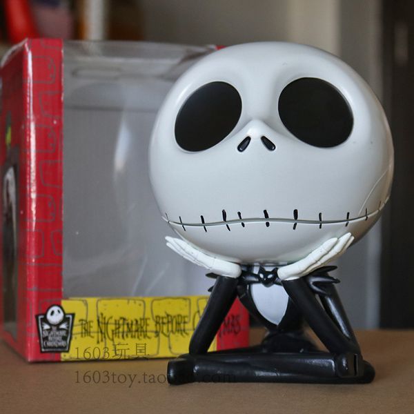 Nuovo gioco in contanti Vigilia di Natale Horror Jack Scatola di immagazzinaggio da tavolo Skull Jack Serbatoio di risparmio Bambola Giocattolo Ornamento Regalo di Halloween 17 cm