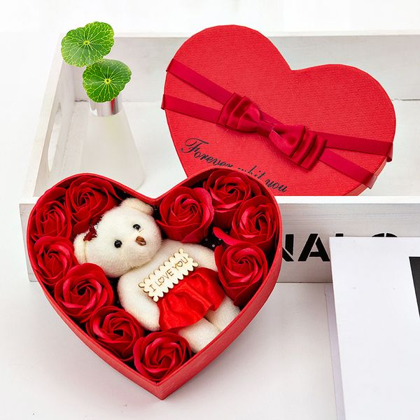 Sabun çiçek kalp şeklindeki gül hediye kutusu Sevgililer Günü Noel Gülleri Yaratıcı Doğum Günü Hediyesi