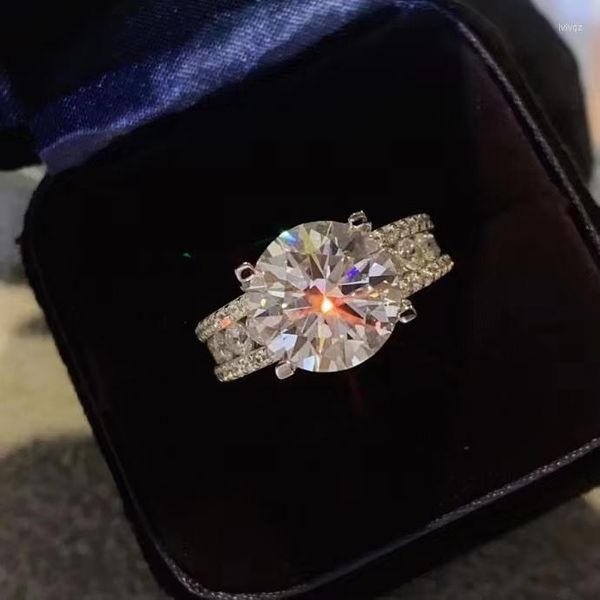 Anelli a grappolo Anello da donna di lusso con diamante Moissanite da 3 carati e 5 carati Taglio brillante D Colore VVS S925 Argento Coppie Fidanzamento Sposa Sposa alta gioielleria