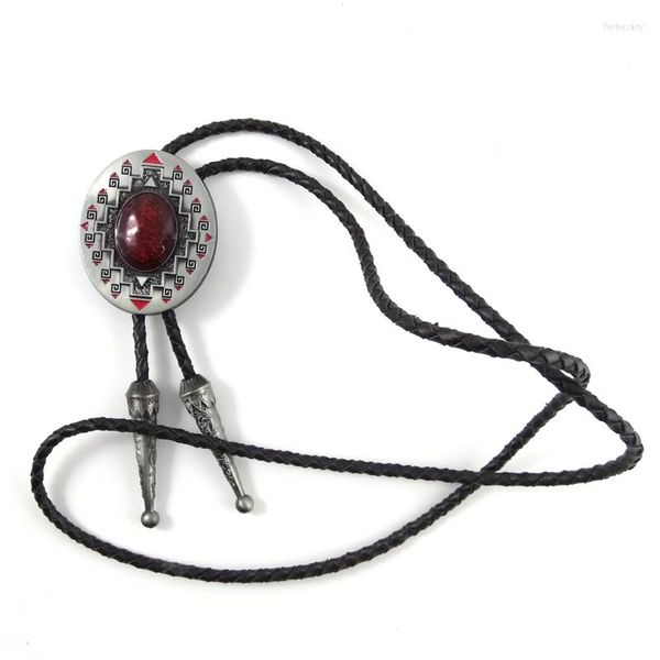 Fliege 5 Stück Großhandel Lots Vintage Schwarzes Leder Bolo Tie Cowboy mit Metallschnalle Roter Stein Inlay Männliche Accessoires