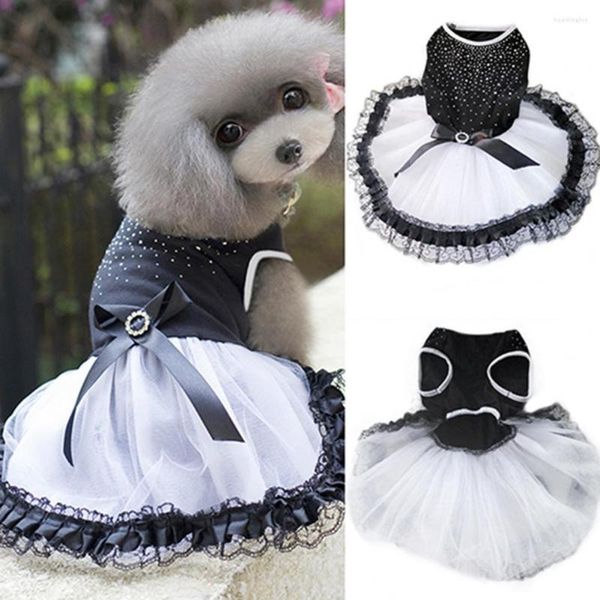 Hundebekleidung, schwarz-weiße Rautenkleider für kleine Hunde, Chihuahua-Sommer-Welpenkleid, Pomeranian-Prinzessin-Kleidung