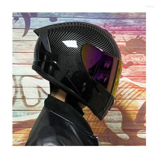Capacetes de motocicleta imitação de fibra de carbono capacete de segurança de face completa com viseira dupla anti-capa para motociclete racing street casco