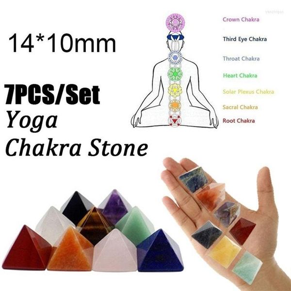 Figurine decorative 1 Set Pietra di cristallo naturale Sette chakra Pietre semipreziose Piramide Cono con custodia nera Colori casuali