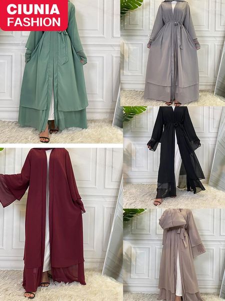 Roupas étnicas Better Double Layer Abaya Kimono Muslim Chiffon Hijab Dress Islamic Dubai Kaftan Elegant Marroquino Caftan Woman